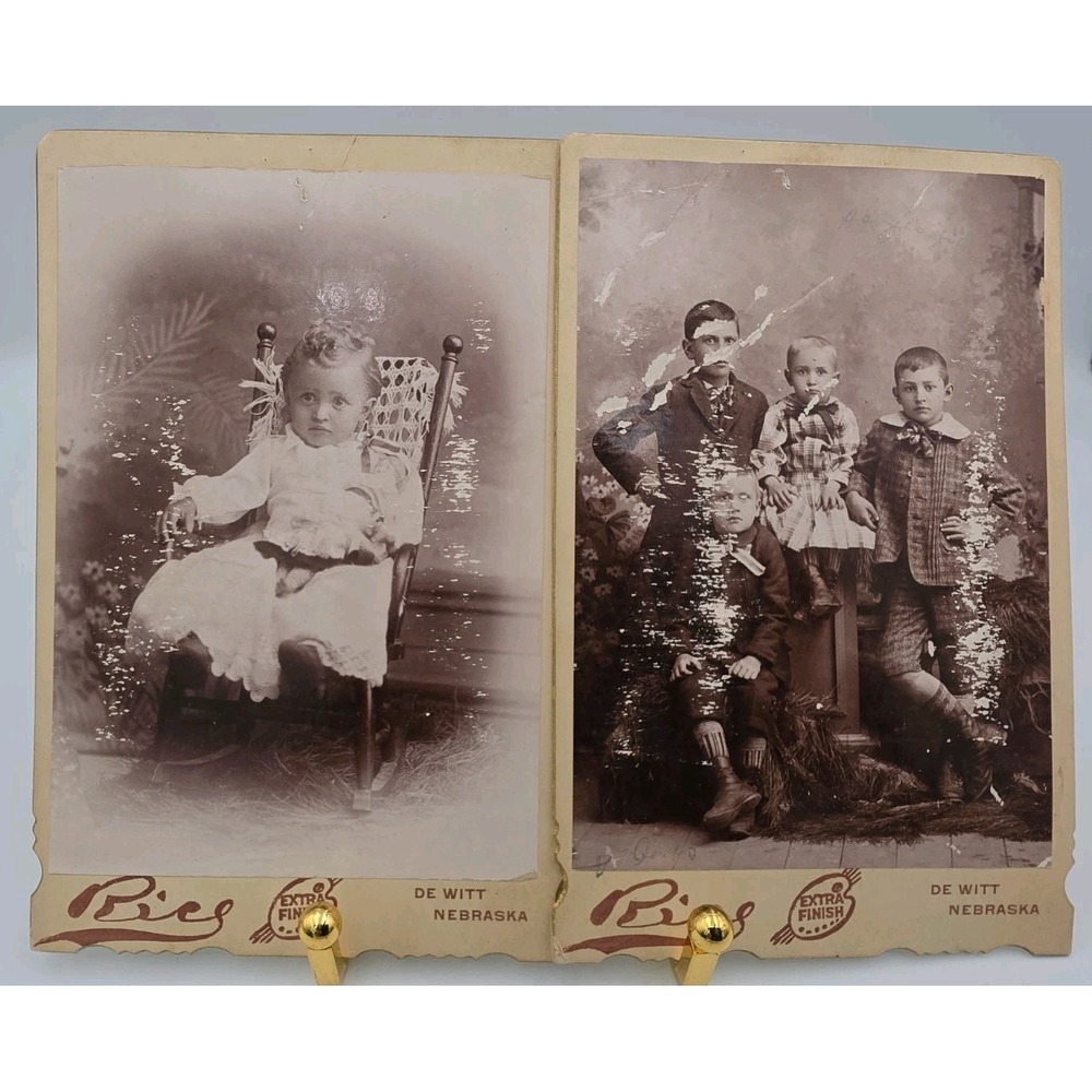 (2)Rics Extra Finish Cabinet Card Marietta Baby Photo Black & White 4x6 De Witt